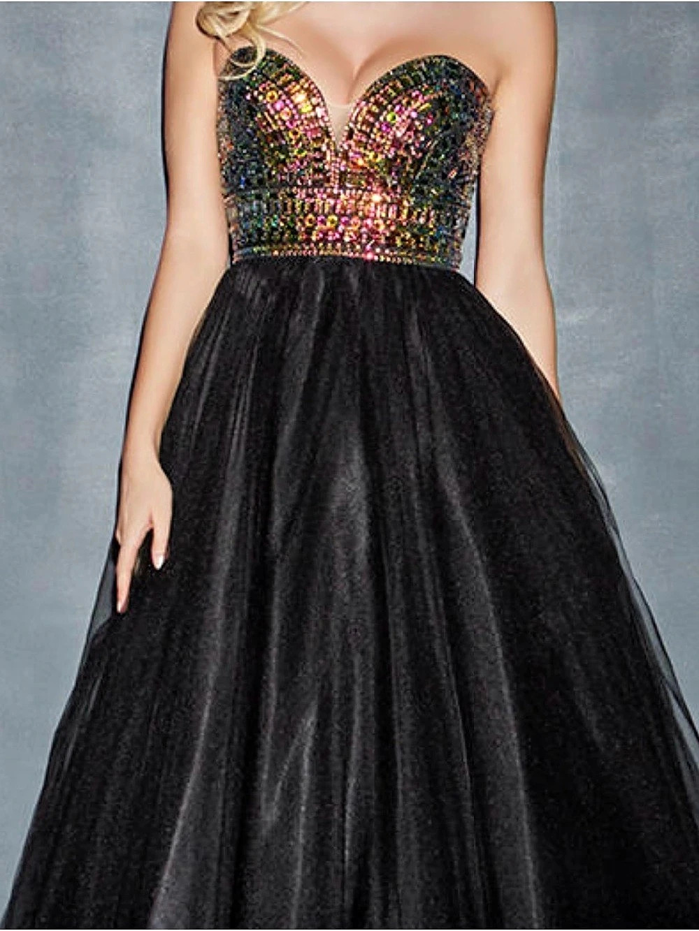 Beaded Strapless Maxi Dress in Black & Multicolor Like New